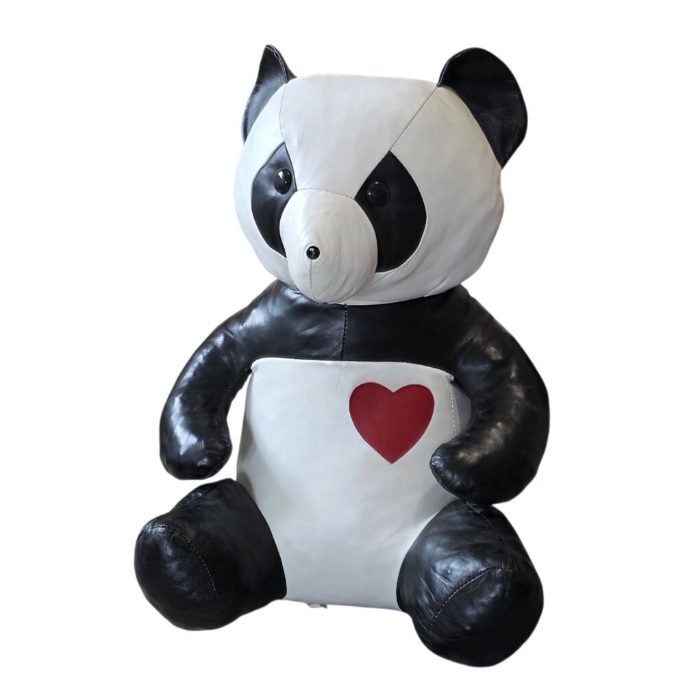 Large Salotti Natuzzi Italian Leather Omersa Style Panda Bear 27" Made in Italy